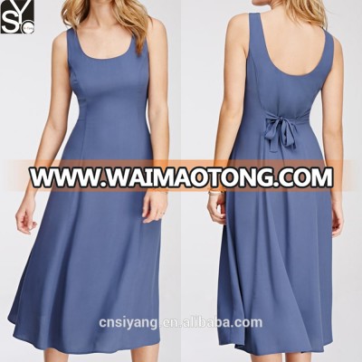 Elegant Blue Draped-Tie Back Latest Design Full Dress,Long Women New Dress