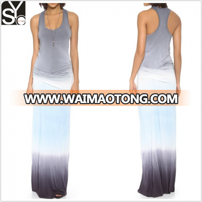 Woman summer fashion dress racer back dip dye jersey free prom dress maxi