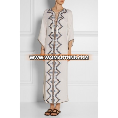 2015 Deep V neck pretty embroidered women kaftan dress, tia fashion arabic kaftan dress SYA15194