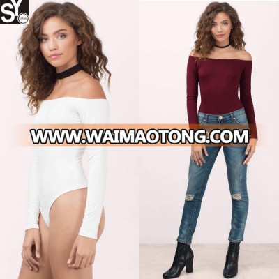 Wholesale long sleeve classic wear rayon cosette off shoulder bodysuit