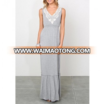 Summer Women fashion crochet V-neckline rayon spandex long Maxi dress SYK15247