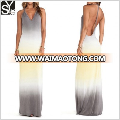 Ladies summer fashion woman backless dip dye jersey maxi dress sexy lady long dress SYA15010